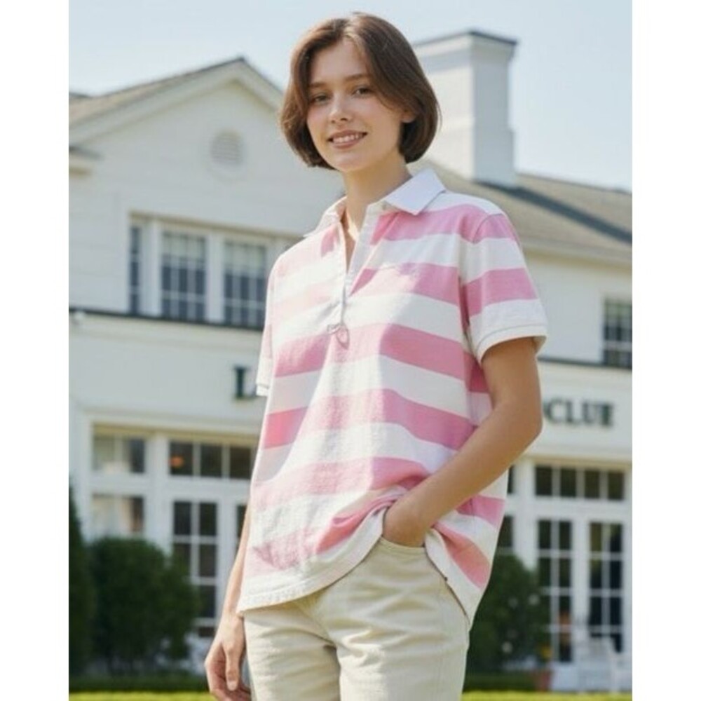 LRL Lauren Active NEW womens pink striped collared polo XL athleisure luxury